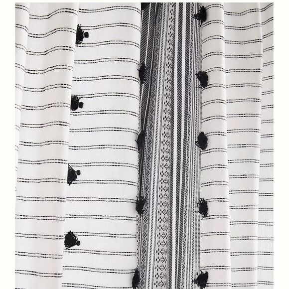 New Anthropologie Tasseled Pendana Curtain Black White 50"x84" - Picture 2 of 2